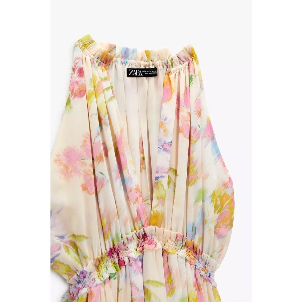 Zara Multicolor Floral Chiffon Sleeveless Cami Camisole Maxi A-line Tank Dress L - Picture 10 of 10
